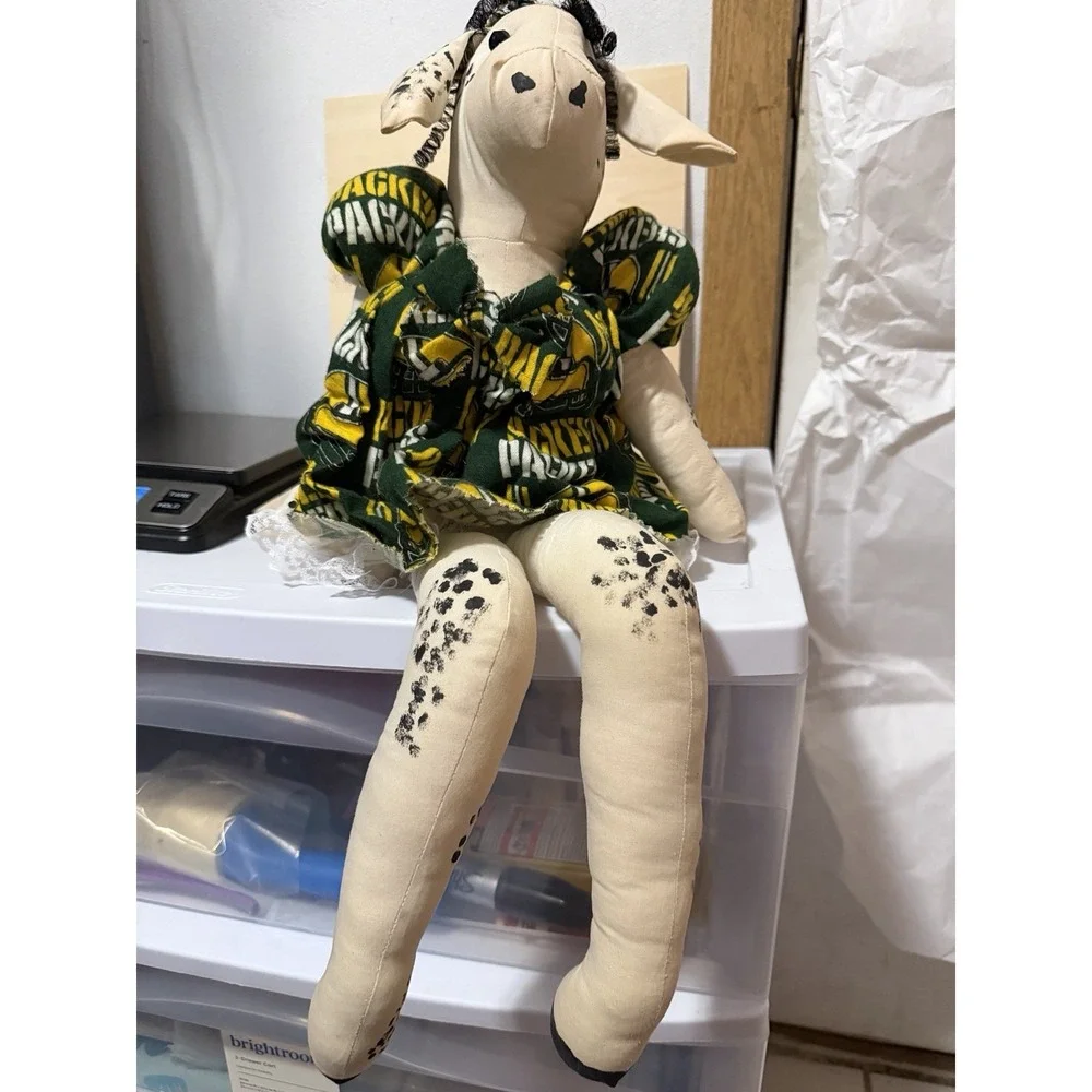 Vintage Wisconsin Packers Cow Plush Handmade 17in Folk art